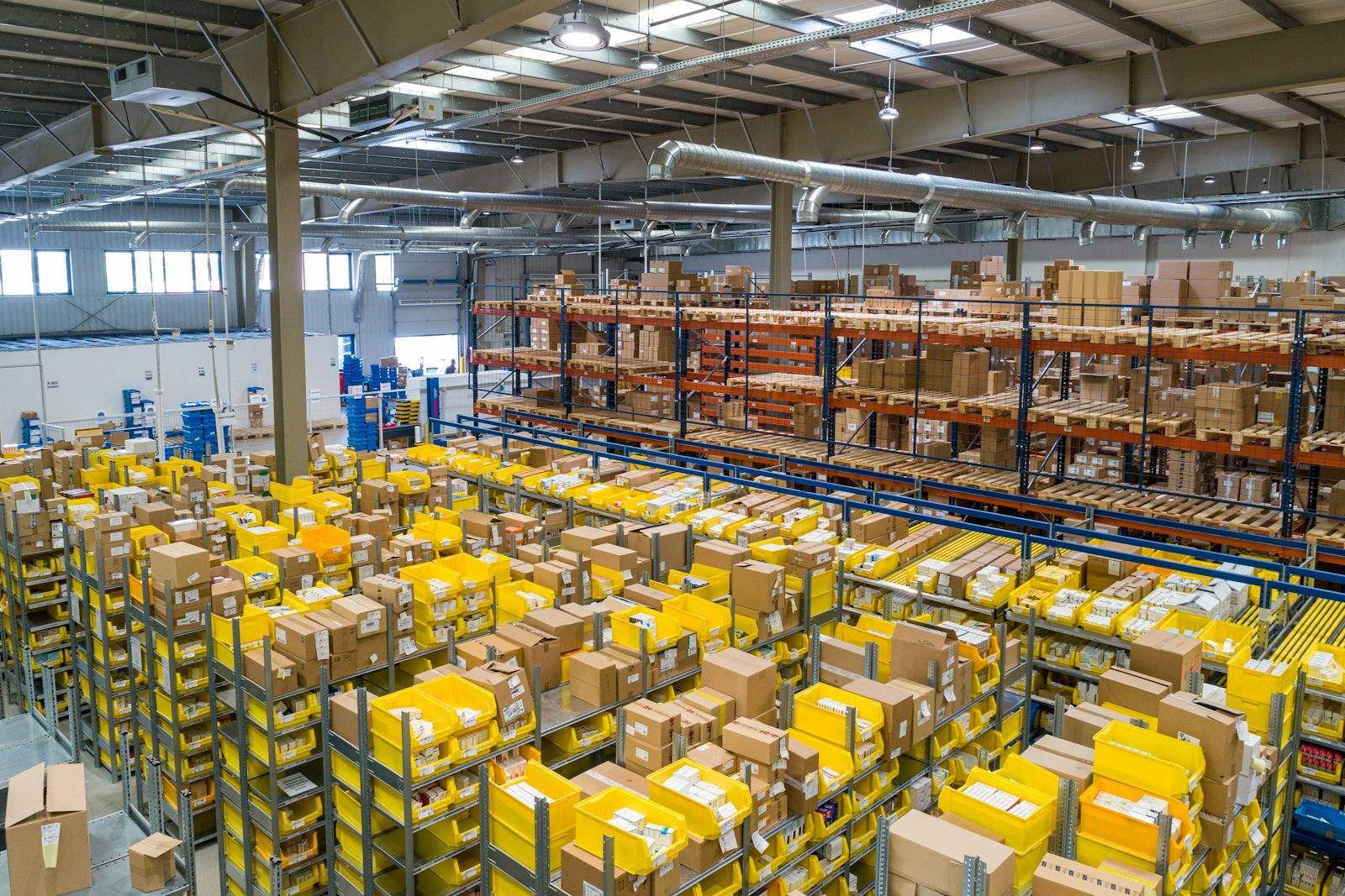 Organised warehouse floor with palletised goods
